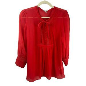 Joie Blouse, Size Large, 100% Silk, 3/4 Sleeves, Popover, Coral, Red, Pink